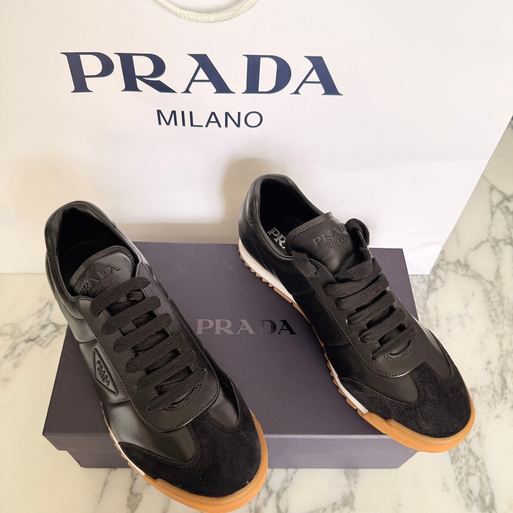 PRADA 2EG486 Black Leather with Suede Sneakers Shoes - NEW - US 9 UK 8 - Picture 2 of 14